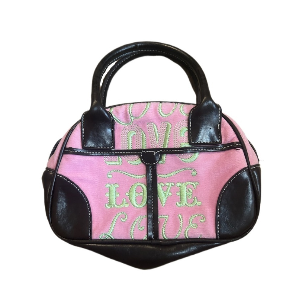Y2K vintage Love terry cloth victoria’s Secret mini hand bag pink green purse